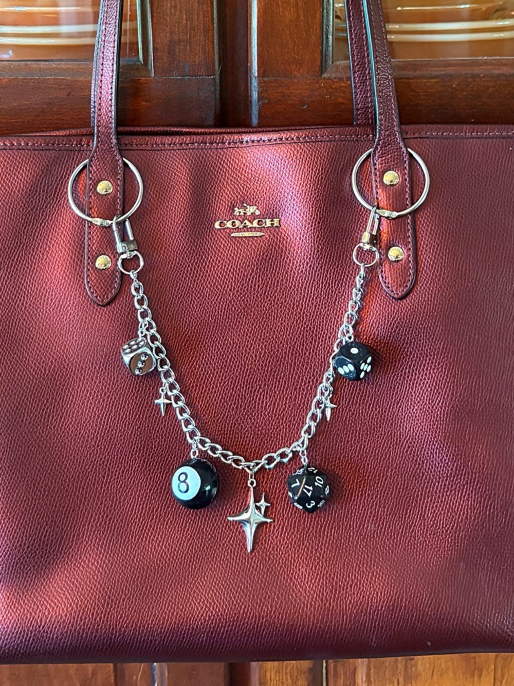 ♥️💖 NEW Lucky Gambling Las Vegas Silver Bag Chain Dice Stars 8 Ball GREAT GIFT